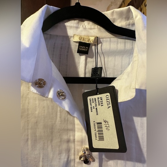 Brand New! GIZIA White Women Blouse with Real Crystals Size 42 - Picture 4 of 8